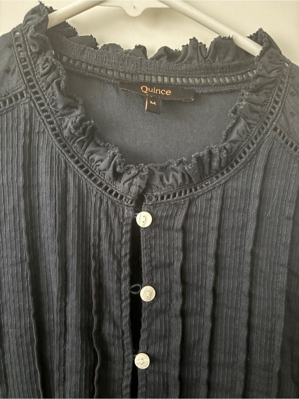 Quince Navy Blue Pintuck Button-Up Blouse - Picture 4 of 9